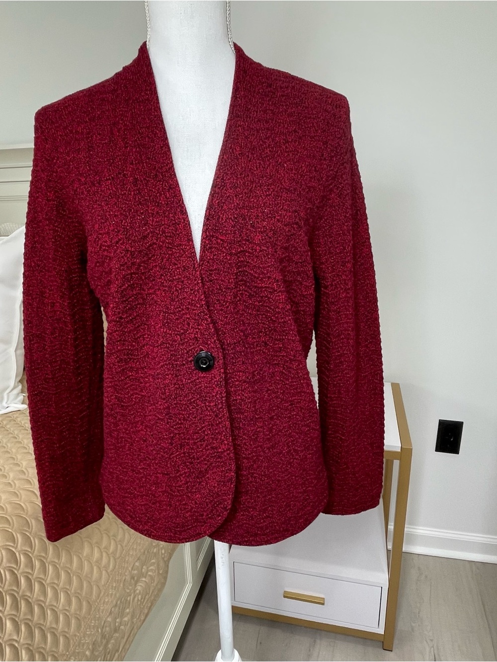 Jones New York Textured Single-Button Cardigan Blazer in Wine